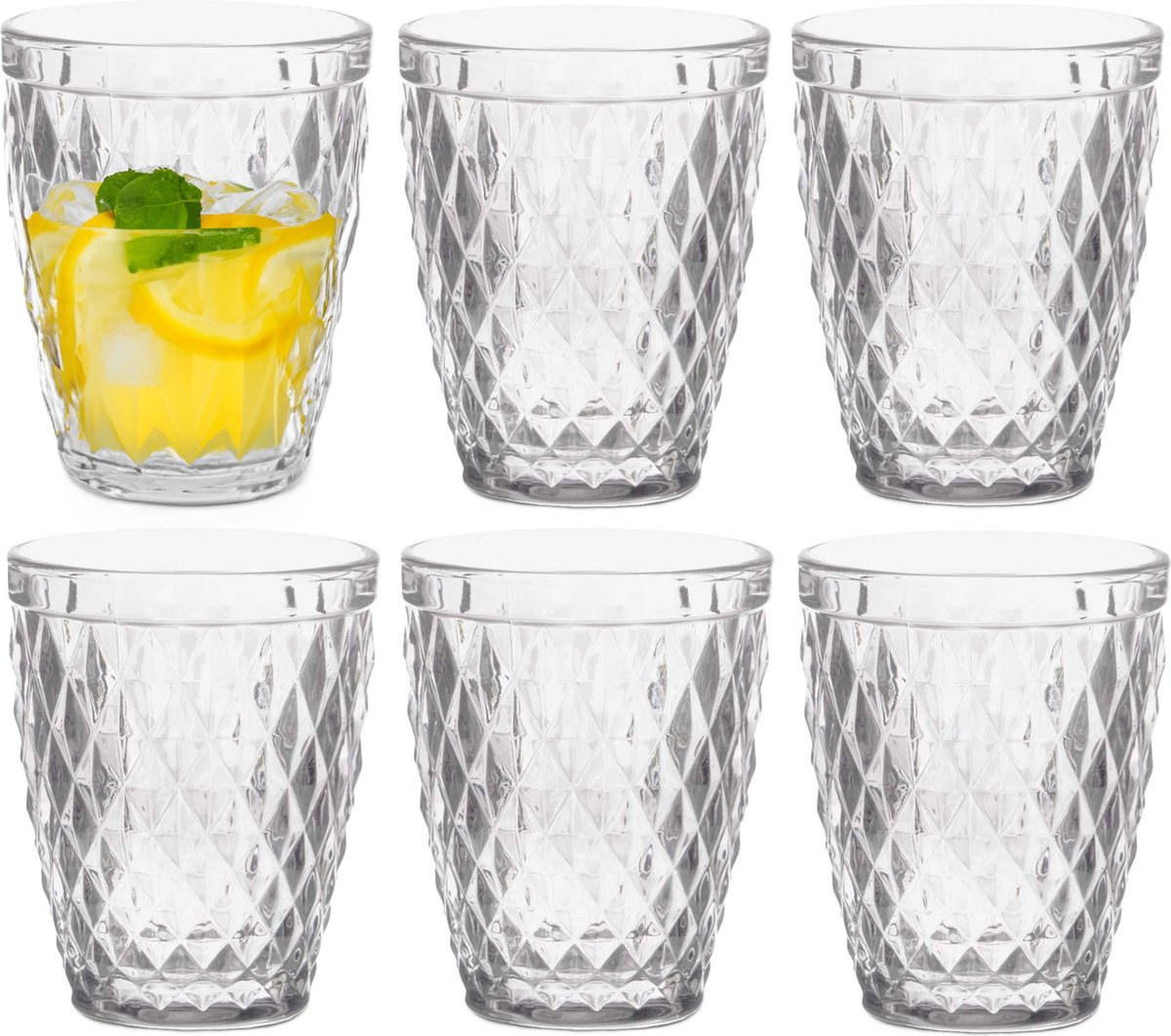 Vivalto Drinkglazen/waterglazen Diamonds - tumblers - glas - set 6x stuks - 250 ml