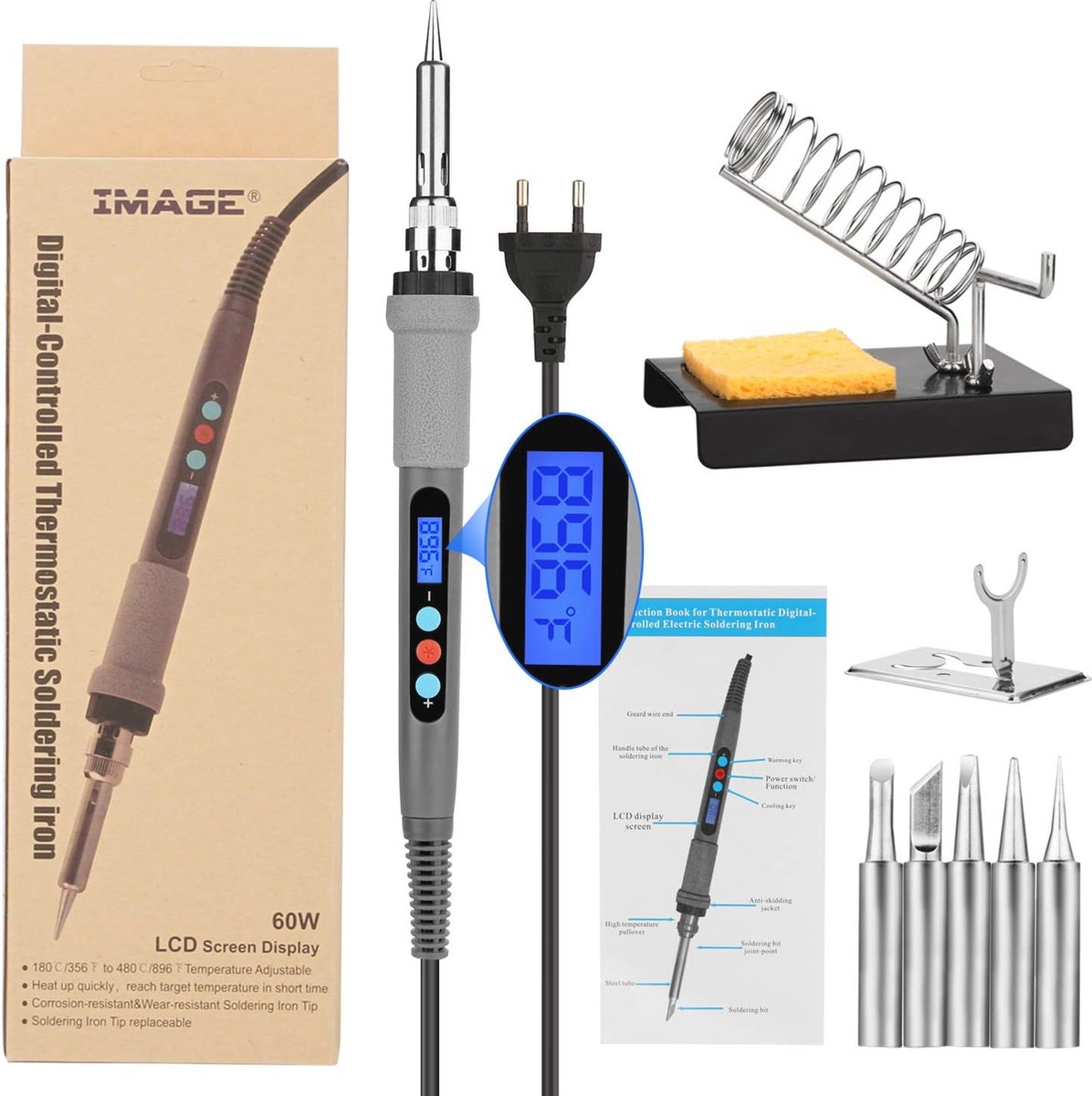 Hoogwaardige 4-in-1 Soldeerboutset met Digitale Temperatuurregeling – Ideaal voor Hobby, Reparaties en Laboratoria