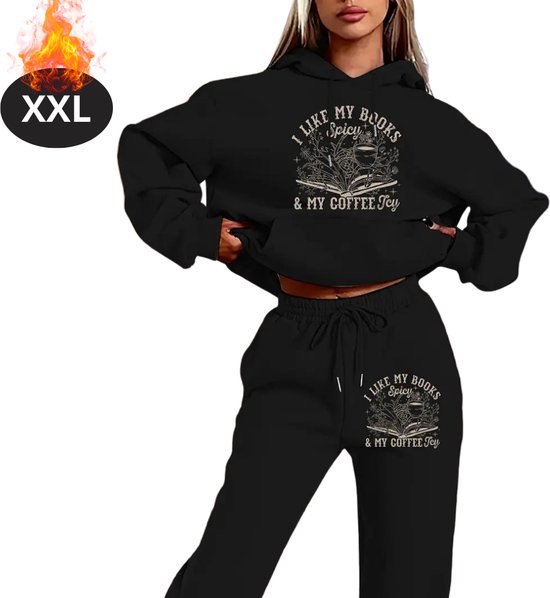 Nivard Ensemble de jogging - Ensemble domicile - Adultes - Survêtement - Confortable - Pantalon de survêtement - Survêtement - Femme - Hiver - Zwart - XXL