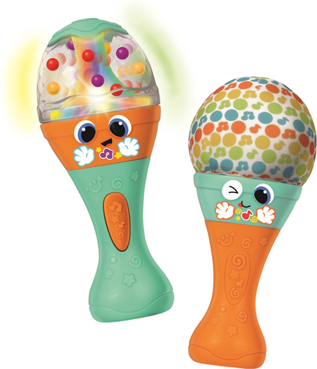WINFUN Baby Shaker Maracas met kleurrijk patroon, schudgeluiden en kleurveranderende lichteffecten