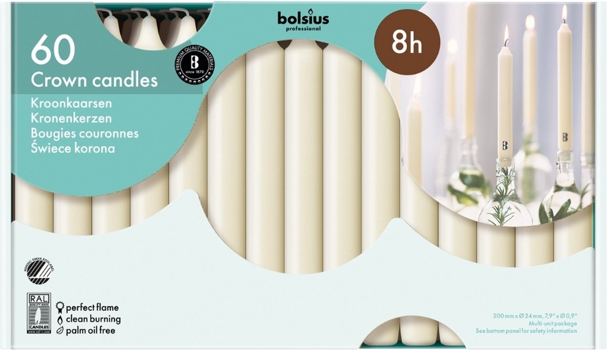 Bolsius Kroonkaarsen - Ivoor - 60 stuks