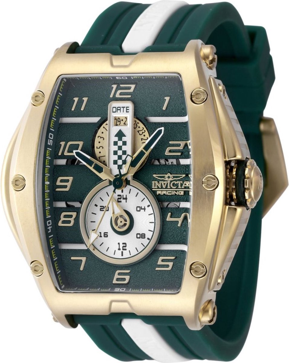 Invicta Racing 47387 Heren Horloge - Waterdicht - Analoog - Quartz Uurwerk - Roestvrij Staal met groene Wijzerplaat - 57mm