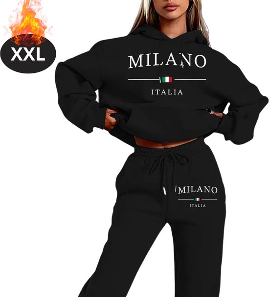 Nivard Ensemble de jogging - Ensemble domicile - Adultes - Survêtement - Confortable - Pantalon de survêtement - Survêtement - Femme - Hiver - Zwart - XXL