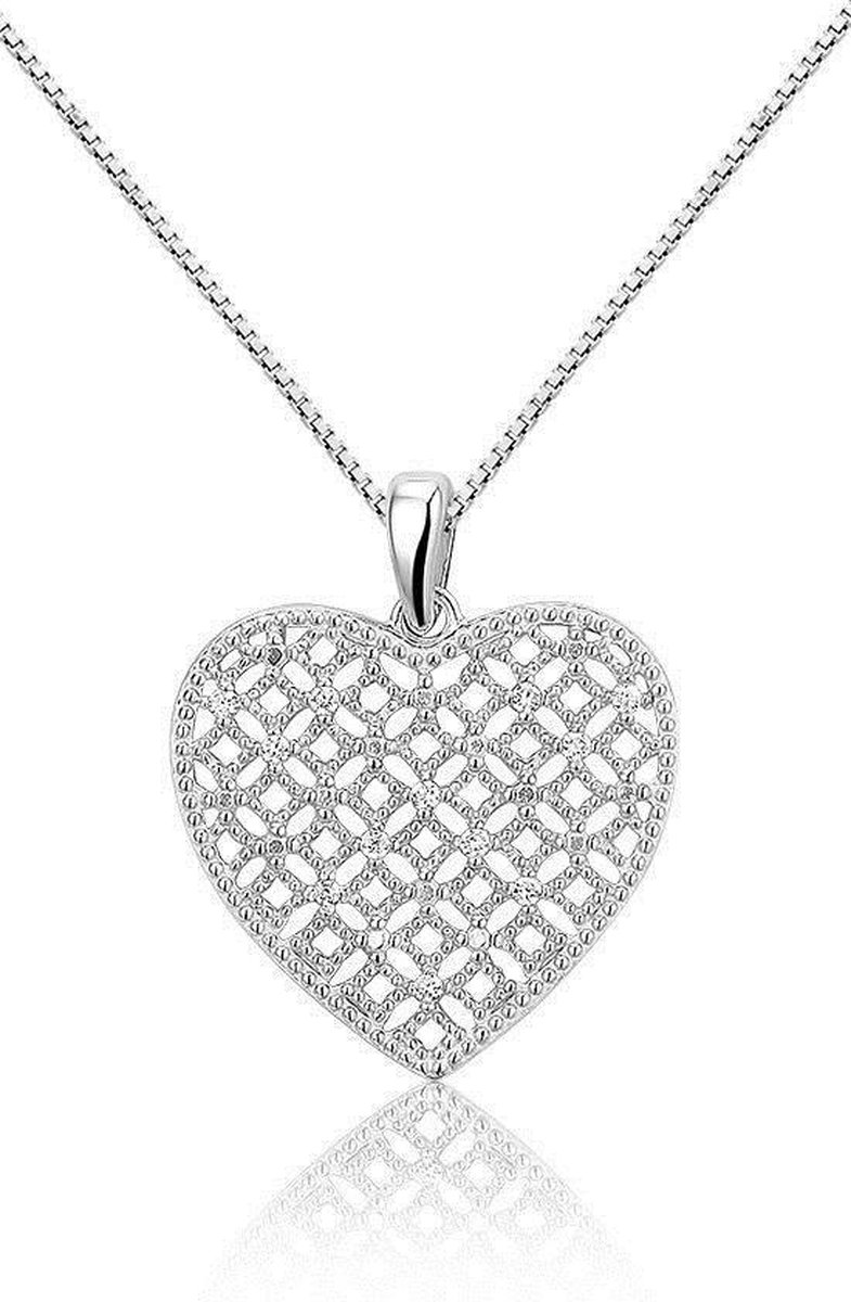 Montebello Ketting Thurston - 925 Zilver Gerhodineerd - Hart - 20x25mm - 45cm