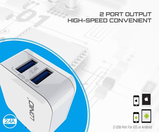 Oplaad Stekker met 2 USB Poorten - 2.4A