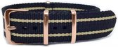 Premium Black Beige - Nato strap 18mm - Stripe - Horlogeband Zwart Beige + Luxe pouch