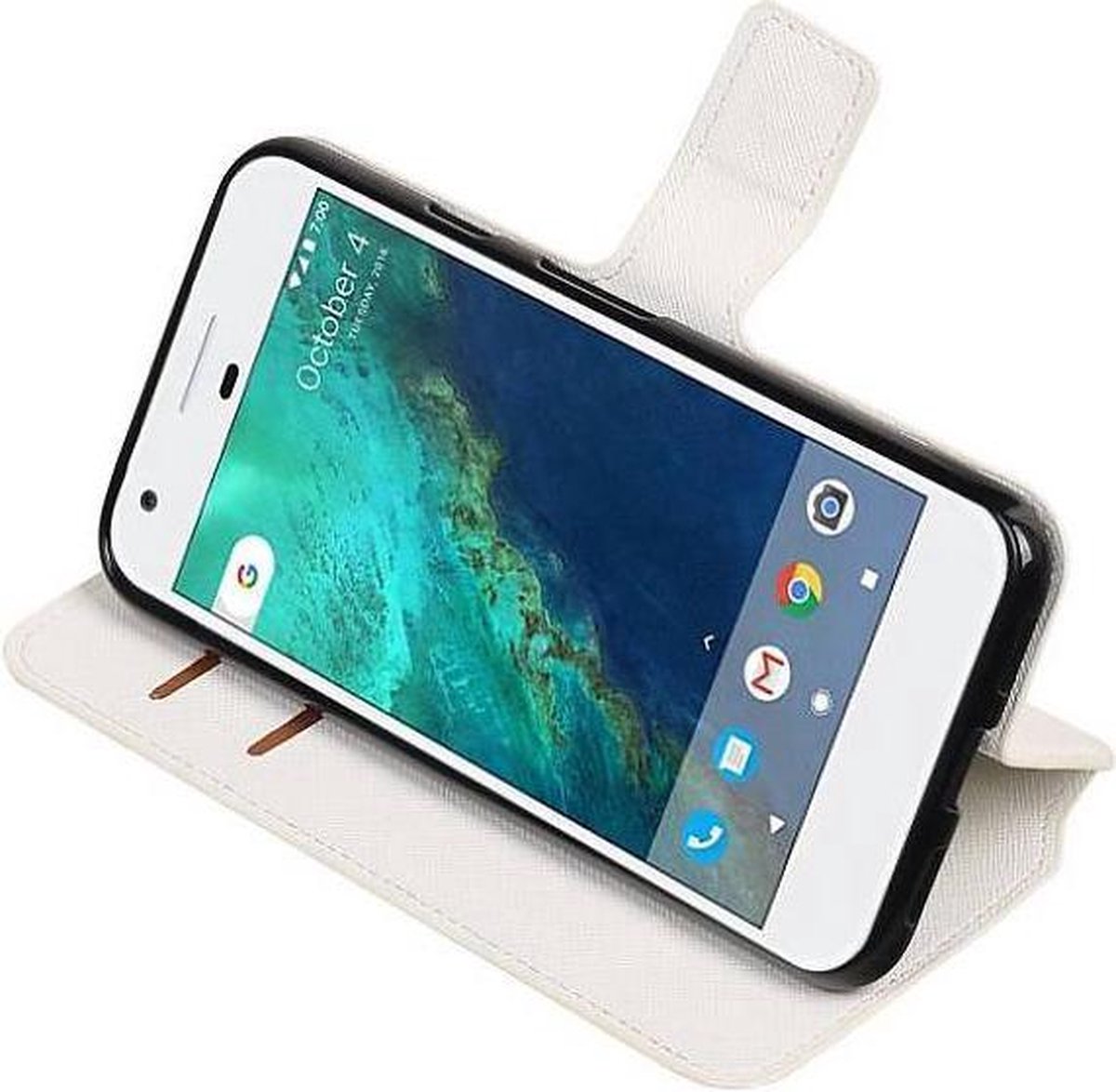 Cross Pattern TPU Bookstyle Wallet Case Hoesjes Geschikt voor Google Pixel XL Wit