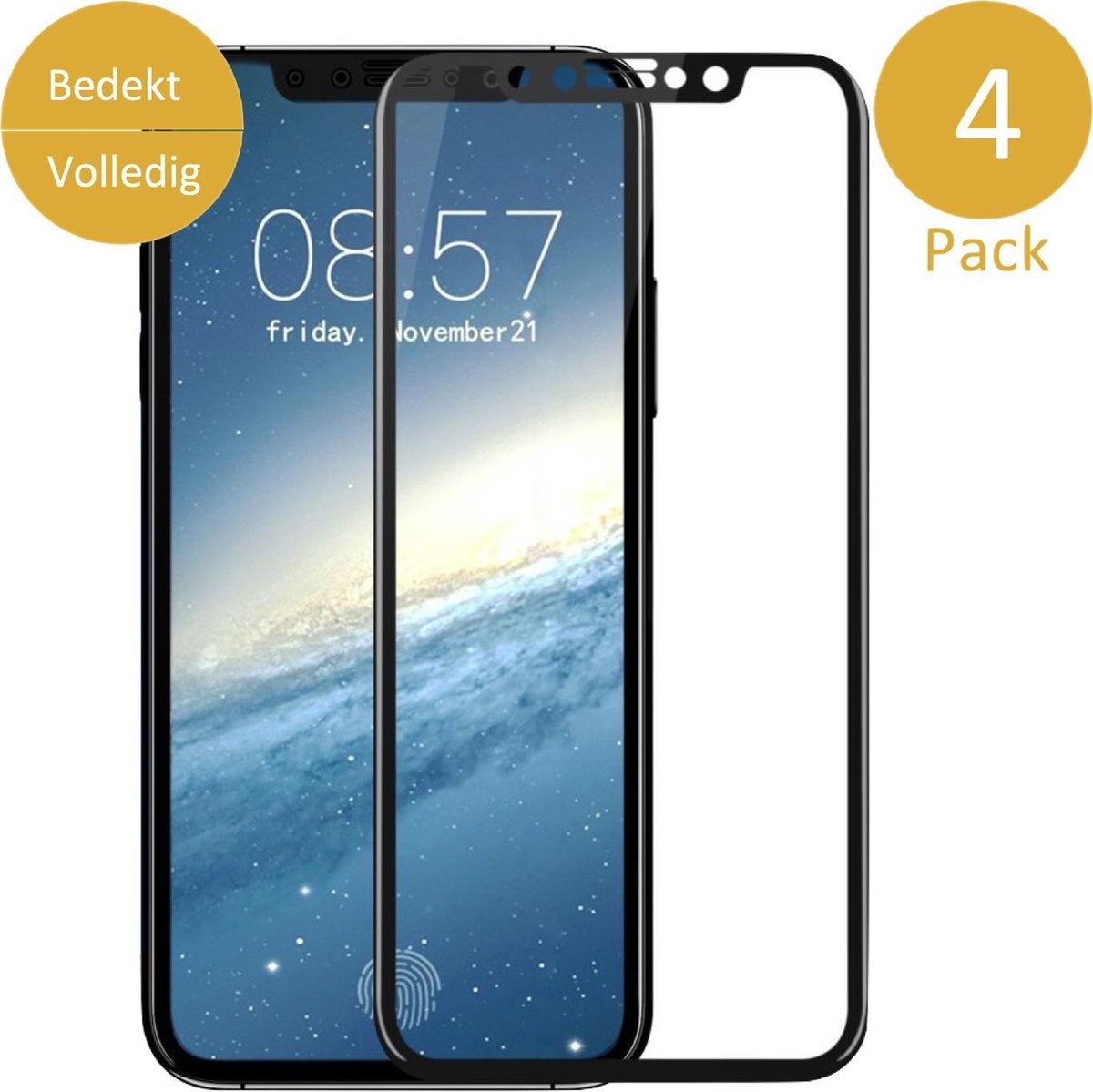 4x Screenprotector Gehard Glas geschikt voor Apple iPhone Xs / X - Full Screen - van iCall