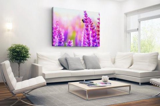 Fleurs avec abeille toile 60x40 cm - Tirage photo sur toile (Décoration murale salon / chambre) / Peintures Fleurs sur toile