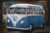 3D Metaalschilderij - Blauwe Volkswagen bus T1 Samba - handgeschilderd - 60 x 40 cm