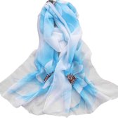 Fashionidea – elegante wit blauwe bloemen sjaal heerlijk zacht en lekker dun