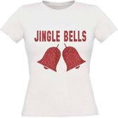T-shirt Jingle bells glitter maat S Dames wit