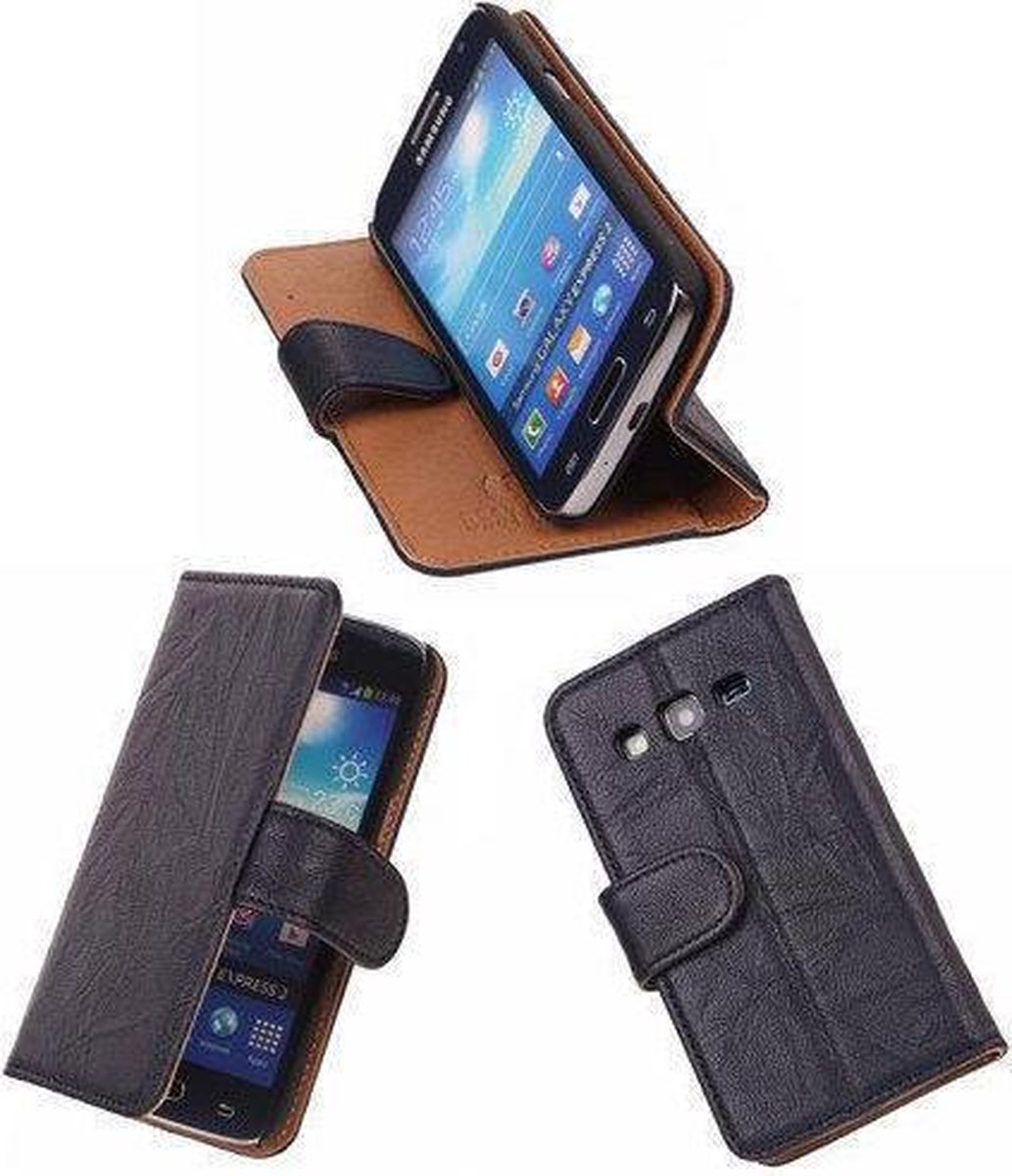 BestCases Hoesjes Nevy Blue Luxe Echt Lederen Booktype Samsung Galaxy Express 2