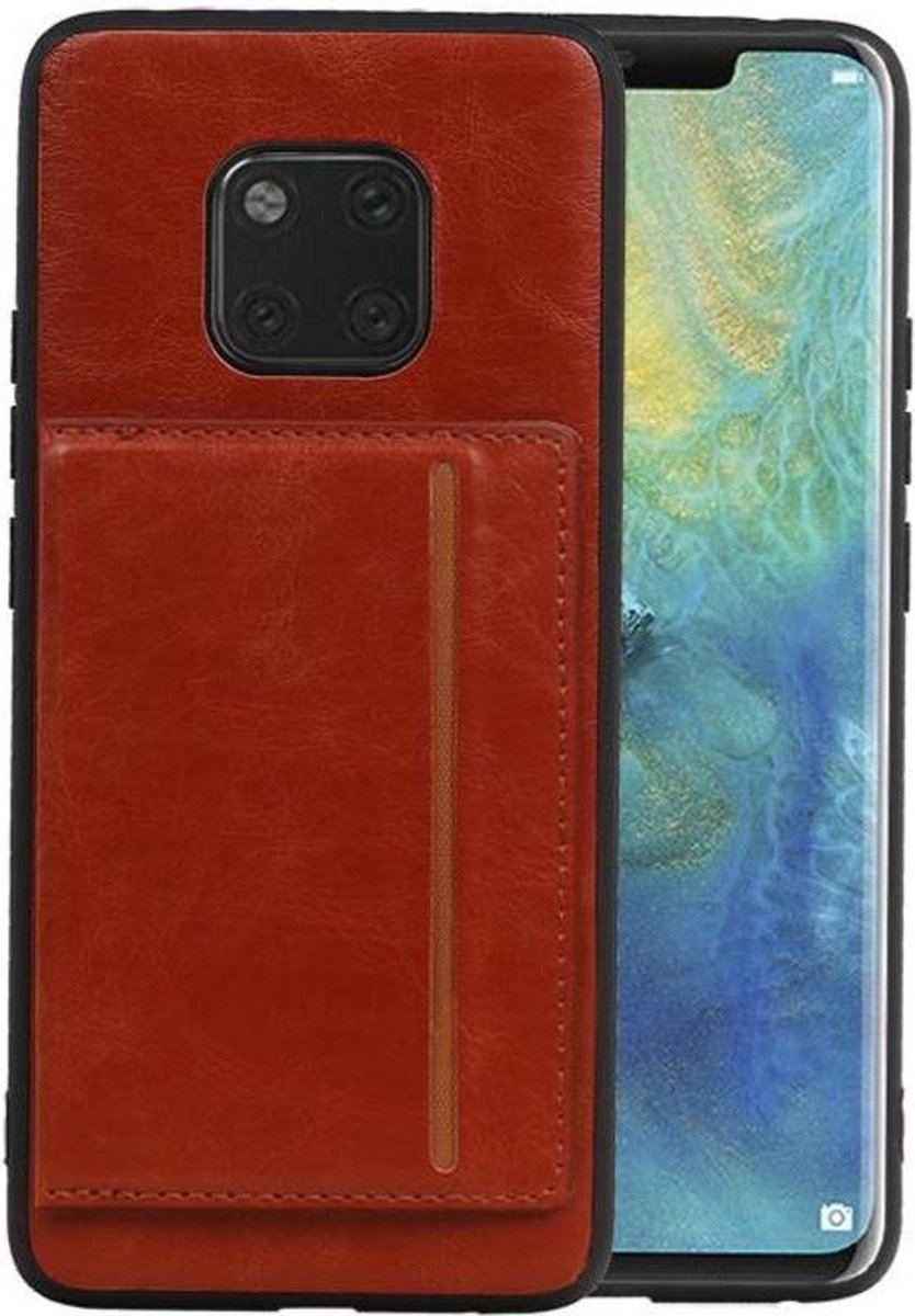 Staand Back Cover 1 Pasjes voor Huawei Mate 20 Pro Bruin