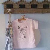 Shirt Ik word grote zus | korte mouw | lichtroze | maat 80 zwangerschap aankondiging bekendmaking big sis sister