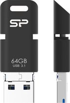 Silicon Power C50 Triple USB Micro USB / USB-C USB stick - 64GB - Zwart