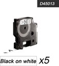5x Compatible pour Dymo 45013 Ruban d'étiquettes standard - Noir sur blanc - 12 mm