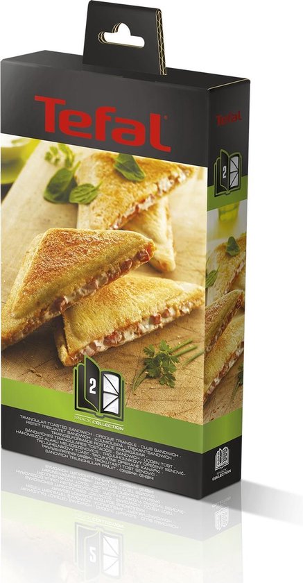 Tefal doos met afbeeldingen van tosti's en de tekst 'Snack Collection'.