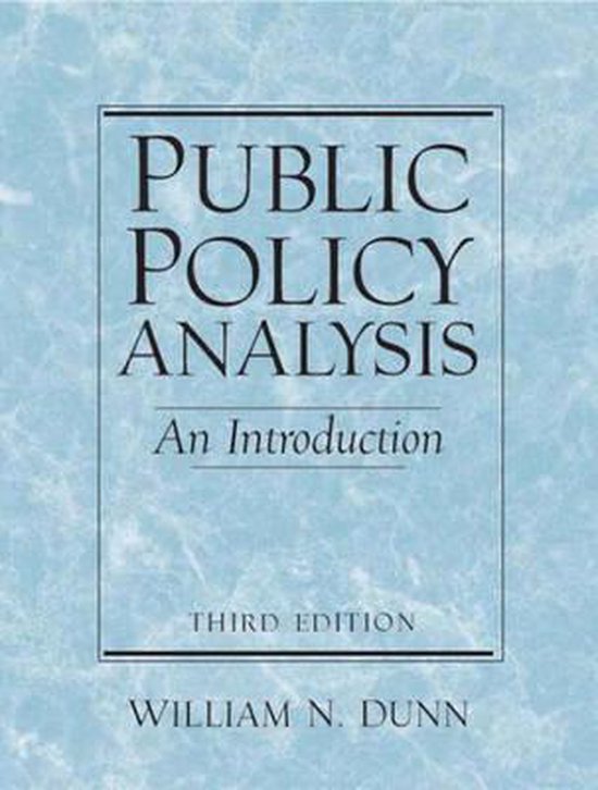 Livre 'Public Policy Analysis: An Introduction' (Troisième Édition) par William N. Dunn, sur fond marbre bleu.