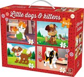 4 in 1 Puzzel - Honden en Katten - Vier Kinderpuzzels in een Koffertje - King
