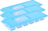 Set van 3x stuks trays met ijsklontjes/ijsblokjes vormpjes 12 vakjes kunststof blauw met afsluitdeksel
