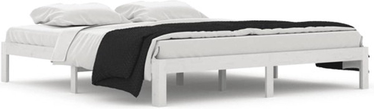 vidaXL - Bedframe - massief - hout - wit - 180x200 - cm
