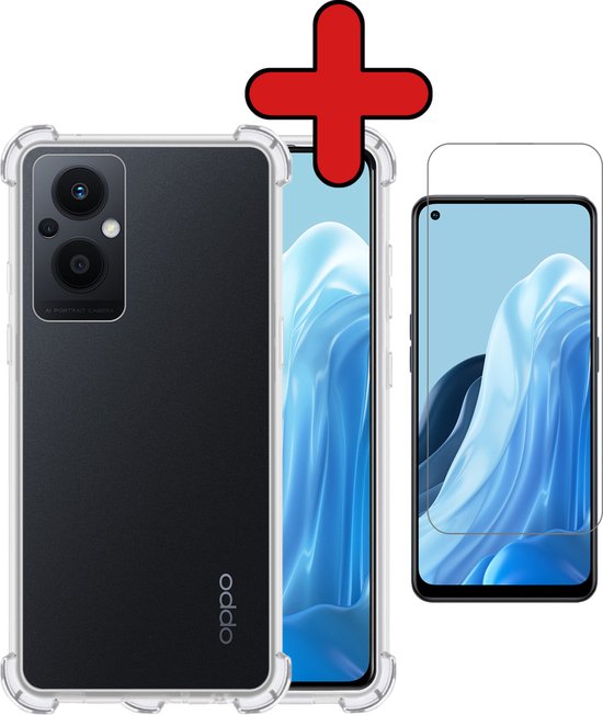 Hoesje Geschikt voor OPPO Reno 8 Lite Hoesje Siliconen Shock Proof Case Hoes Met Screenprotector - Hoes Geschikt voor OPPO Reno 8 Lite Hoes Cover Case Shockproof - Transparant.