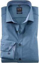 OLYMP Level 5 body fit overhemd - blauw structuur (contrast) - Strijkvriendelijk - Boordmaat: 37