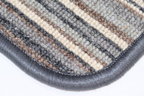 Tapis rayé en laine - Mat Baukje gris marron écru 70x90