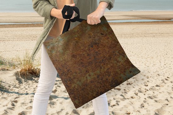 MuchoWow® Schoudertas - Strandtas - Big Shopper - Boodschappentas - Platen - Turquoise - Roest - 40x40 cm - Katoenen tas