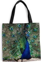 Sac Bandoulière - Sac de Plage - Shopper Plumes de Paon - Vert - Blauw - 45x45 cm - Sac coton