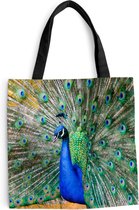 Sac bandoulière - Sac de plage - Shopper Peacock - Ressorts - Blauw - 45x45 cm - Sac coton