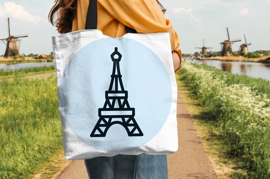 MuchoWow® Schoudertas - Strandtas - Big Shopper - Boodschappentas - Parijs - Eiffeltoren - Blauw - 40x40 cm - Katoenen tas