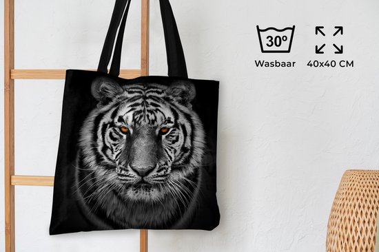 Sac bandoulière - Sac de plage - Shopper Tiger - Oranje - Zwart - Wit - 45x45 cm - Sac en coton
