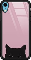 Hoesje geschikt voor iPhone XR - Zwarte kat - Luxe Hard Case - Marmer - Roze - Mooie Telefoonhoesjes