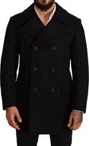 Zwarte wollen trenchcoat peacoat jas