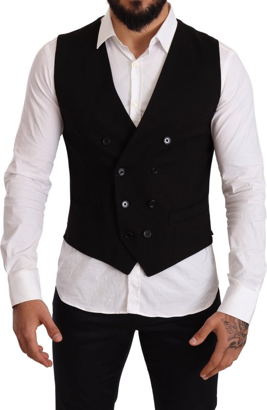 Dolce & Gabbana Black Wool Men Dress Formal Waistcoat Vest