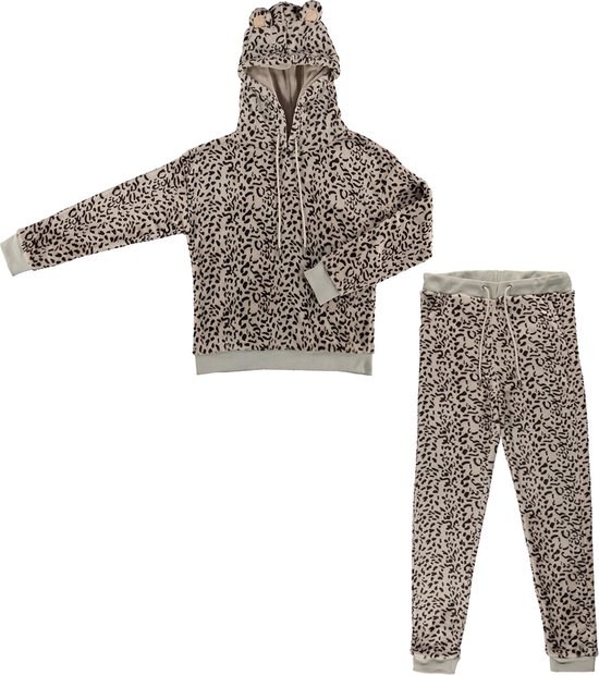 Huispak dames met leopard print grijs