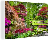 OneMillionCanvasses - Canvas schilderij - Bomen - Bloemen - Japans - Natuur - Water - Canvas doek - Schilderijen op canvas - 120x80 cm - Muurdecoratie