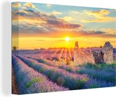 OneMillionCanvasses - Canvas schilderij - Lavendel - Zonsondergang - Bloemen - Wolken - Canvas doek - 120x80 cm - Foto op canvas - Wanddecoratie