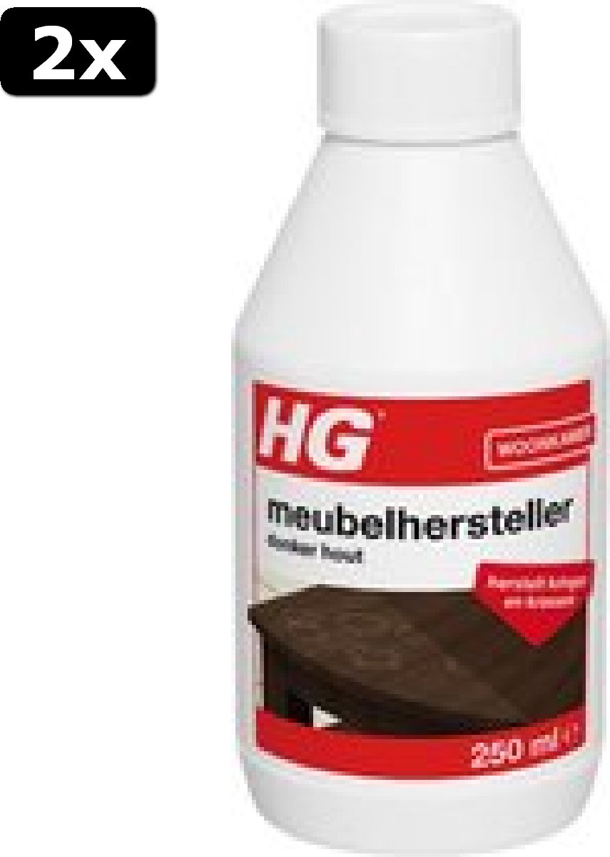 2x HG meubelhersteller donker hout - 250ml - herstelt de natuurlijke kleur - verwijdert vlekken, kringen en krassen