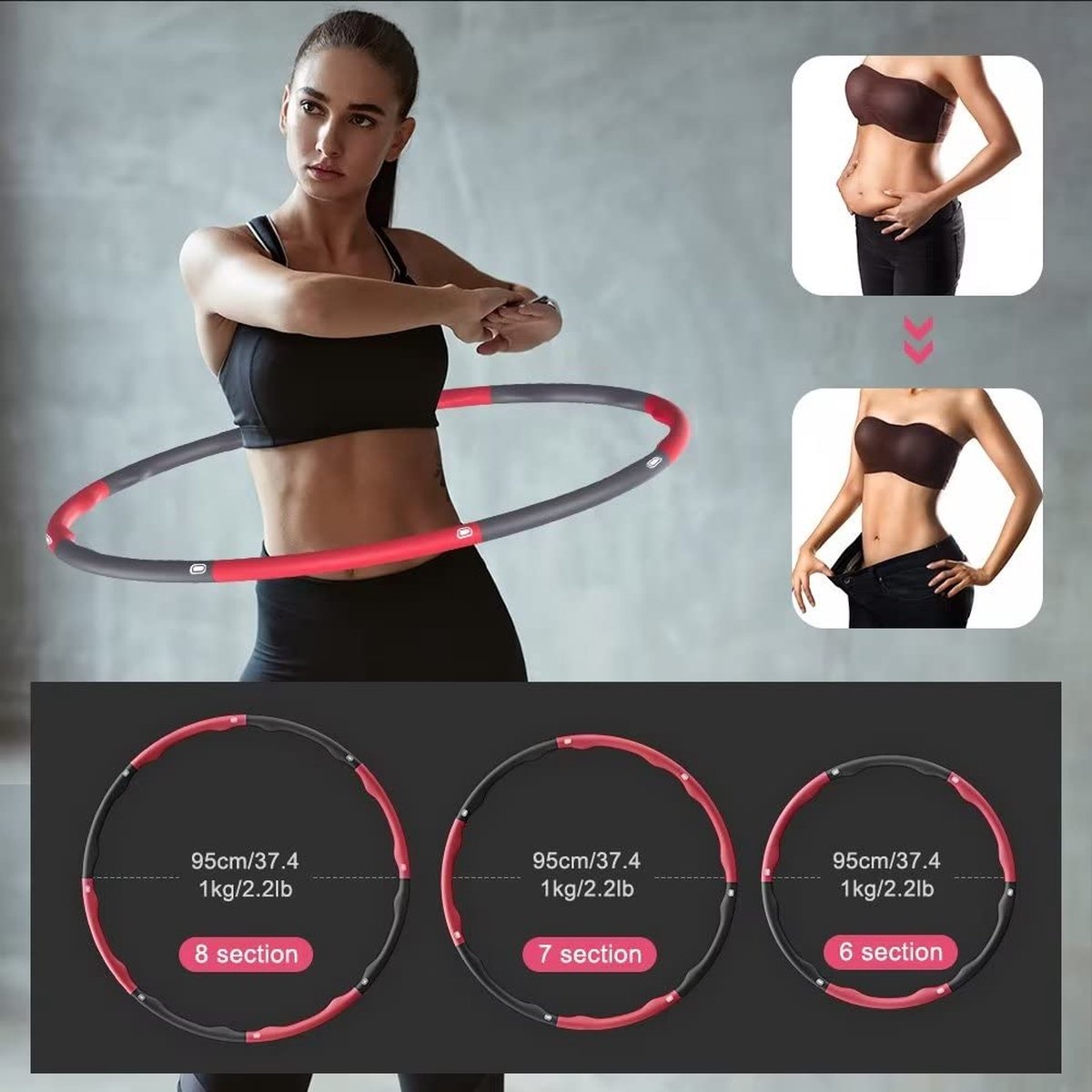 Cerceau de fitness hula hoop avec vagues de massage - gris/bleu