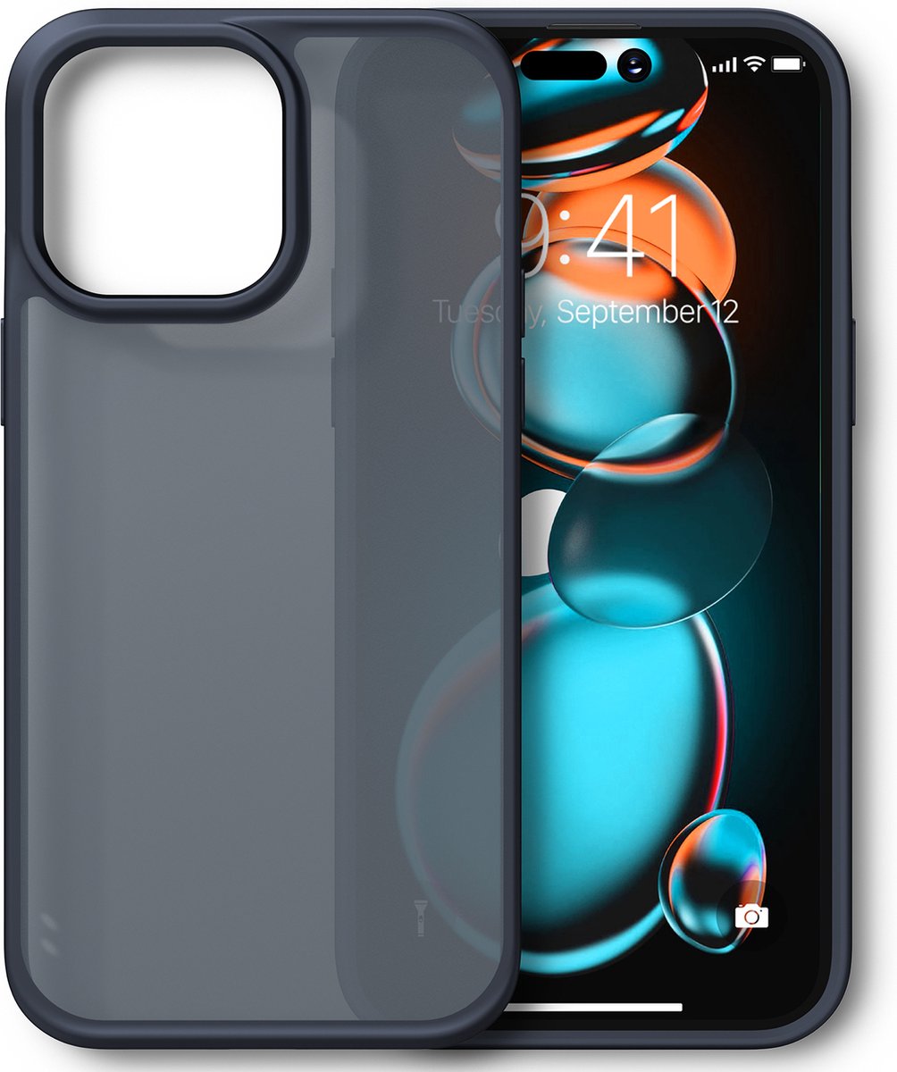 Torras iPhone 14 Pro compatibel Semi Transparant Shockproof hoesje - Black