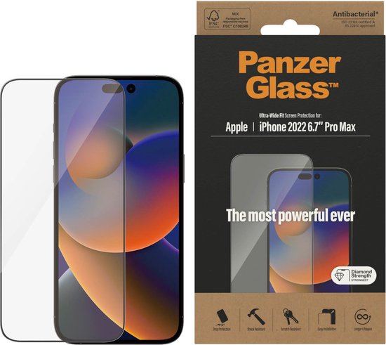 PanzerGlass Ultra-Wide Fit - Szkło Hartowane - iPhone 14 Pro Max - Antibacteriële Laag van Merkloos — afbeelding 4
