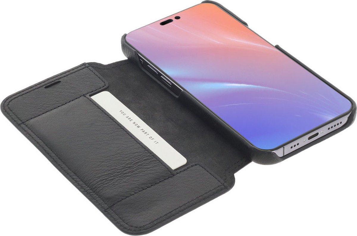 Minim Apple iPhone 14 Plus Hoesje Wallet Book Case Echt Leer Zwart