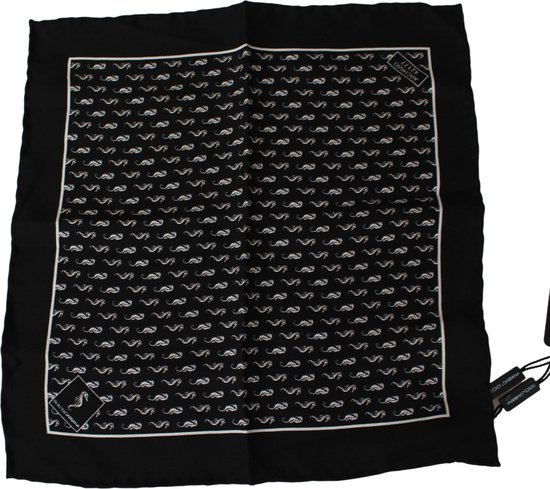 Sjaal Zwart Seahorse Print zijden zakdoek