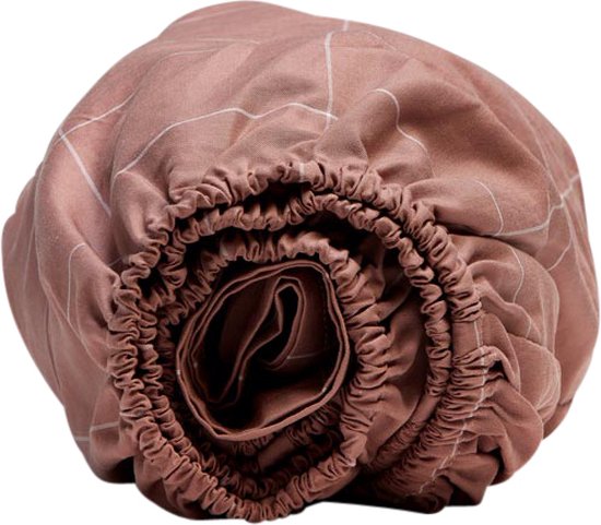 Drap housse Yumeko coton tencel lyocell carreaux rose 180x200x30 - Bio & écologique