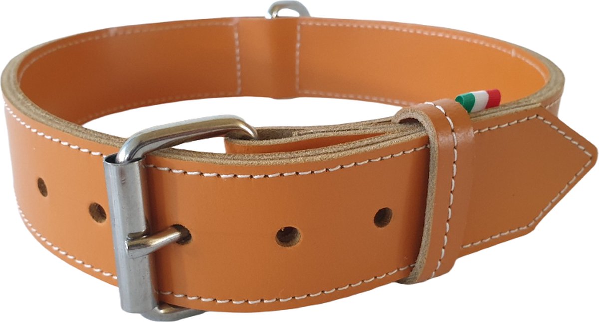 Jack and Vanilla Double Halsband - Echt Leder - Oranjebruin - Breedte 4 cm - Nekomtrek 53 - 62 cm
