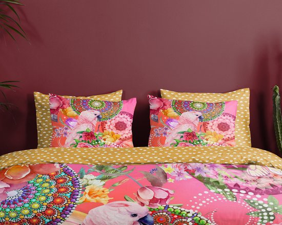 HIP dekbedovertrek mandalas, bloemen en roze papegaai - Lits jumeaux 240x200/220 cm - Multi - 100% Katoen satijn van HIP — afbeelding 2