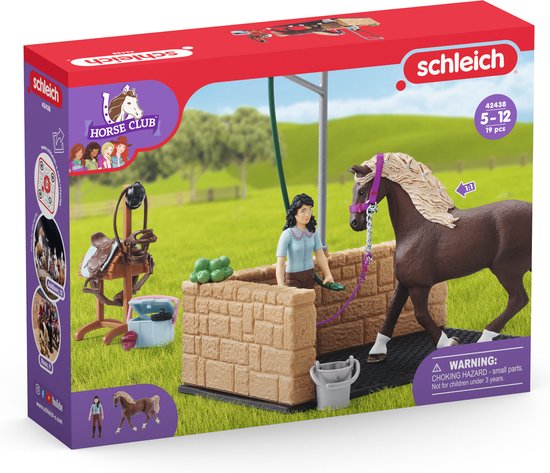 schleich HORSE CLUB - Speelfigurenset - Wasplaats met Horse Club Emily & Luna - Kinderspeelgoed voor Jongens en Meisjes - 5 tot 12 jaar - 14 Onderdelen - 42438